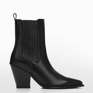 Black MANGO Women's Cowboy-Style Leather Ankle Boots 9.5